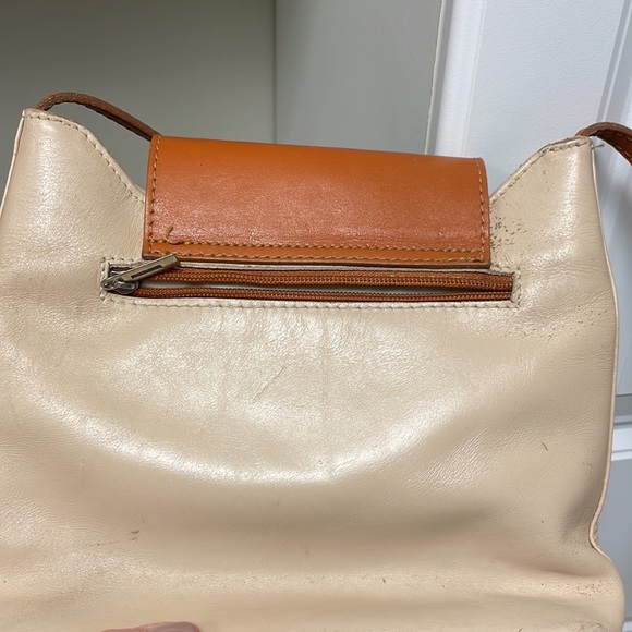 Italian leather purse handbag purchased on our vacation to Florence cream & tan - Picture 3 of 4